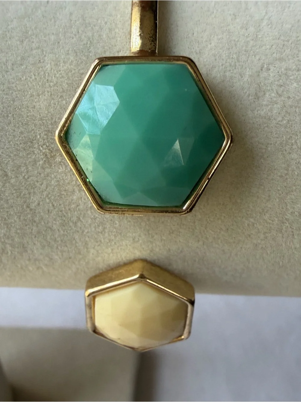 Kensie Gold Tone Faceted Stone Hexagon Open Cuff Bracelet Green Ivory
